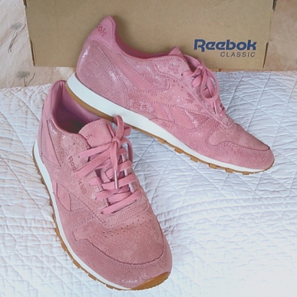 💗Reebok Clean Exotics Leather Classic  Trainers Shoes. Women's 8.5 Sandy Rose